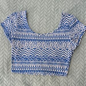 Blue and White Patterned Women's Top